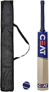 Ske Solid Popular Willow Cricket Bat for All Tennis Balls (Natural, Full Size), Wood, Multicolour (Cricket Bat with Tennis Ball and Cover)
