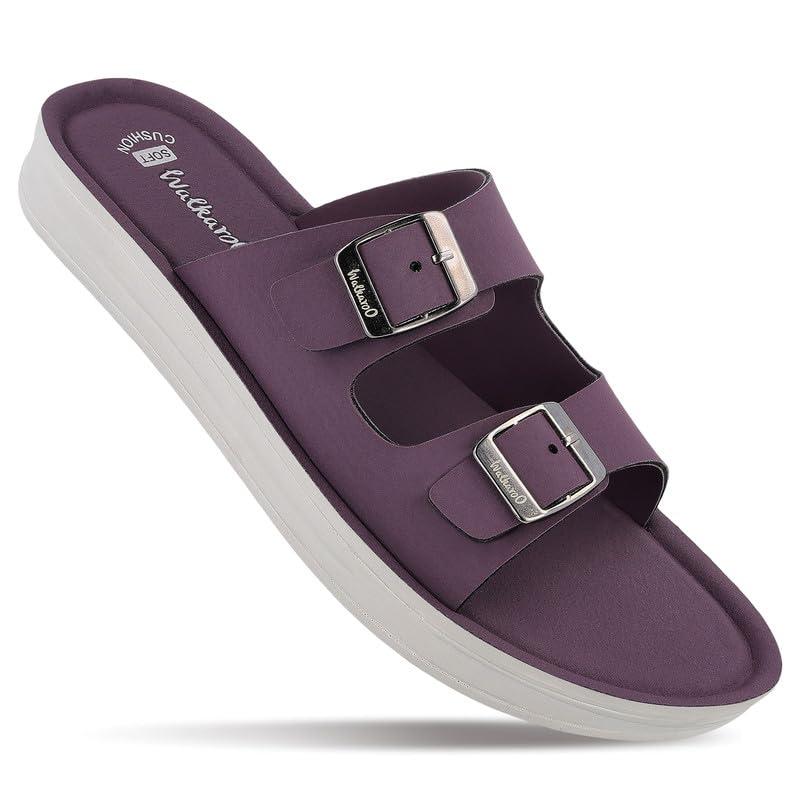 Walkaroo Women’s Soft-Cushioned Sandals|Synthetic Leather Upper, Lightweight Durable PU Sole,Double-Buckle Strap, Open-Toe Slip-On Sandal|Daily Wear, Home, Shopping,Casual Outings &Comfortable wear sandals for Women's|WL7554-Purple