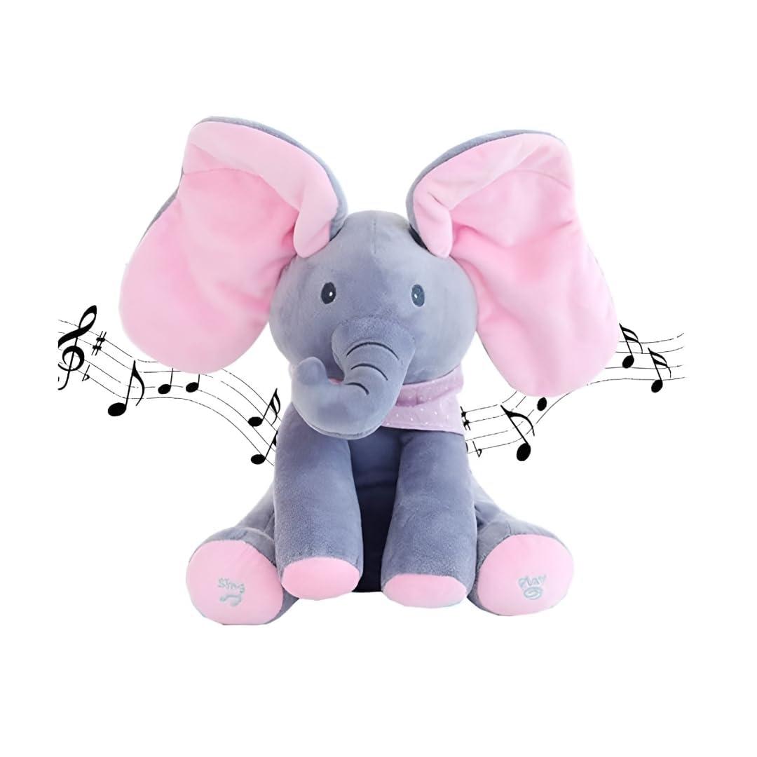 Riyenio Peek-A-Boo Musical Elephant Plush Toy for Baby Girls & Boys, Soft Singing Elephant Toy with Moving Ears, Interactive Stuffed Animal for Infants 3-12 Months, for Babies