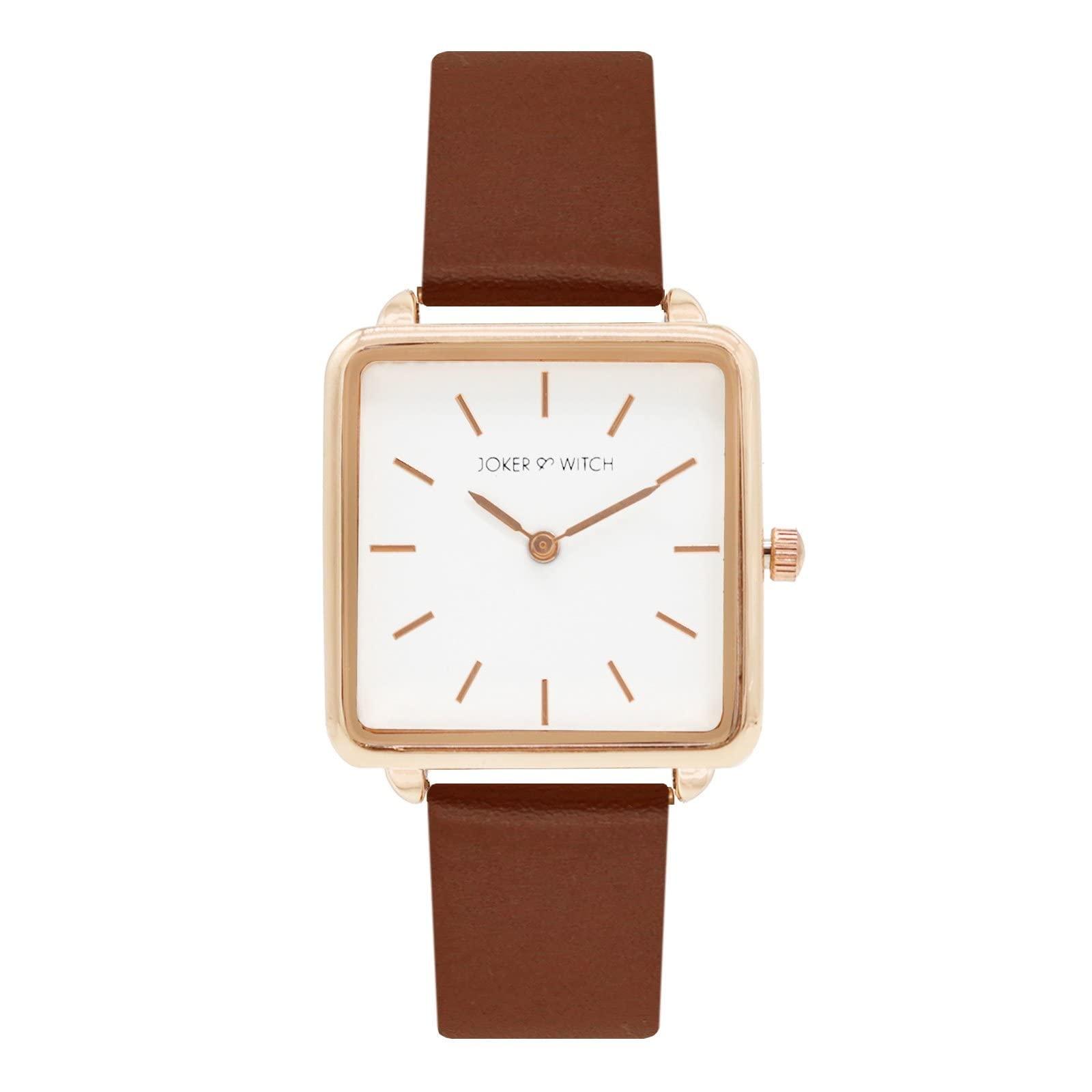 Joker & Witch Women Emily 28mm White Dial 16mm Brown Faux Leather Watch