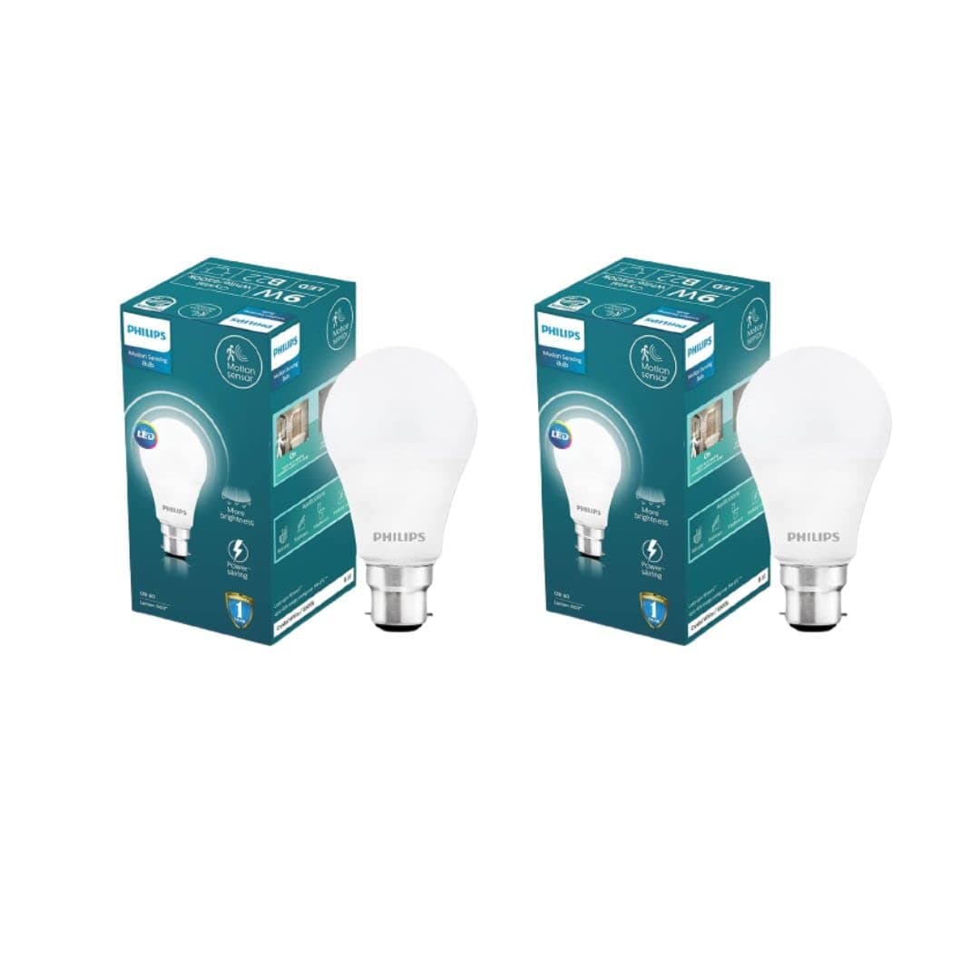 Philips Motion Sensor B22 LED Bulb | Motion Sensor Light for Home | Motion and Ambient Sensor LED Bulb | Crystal White, Pack of 2
