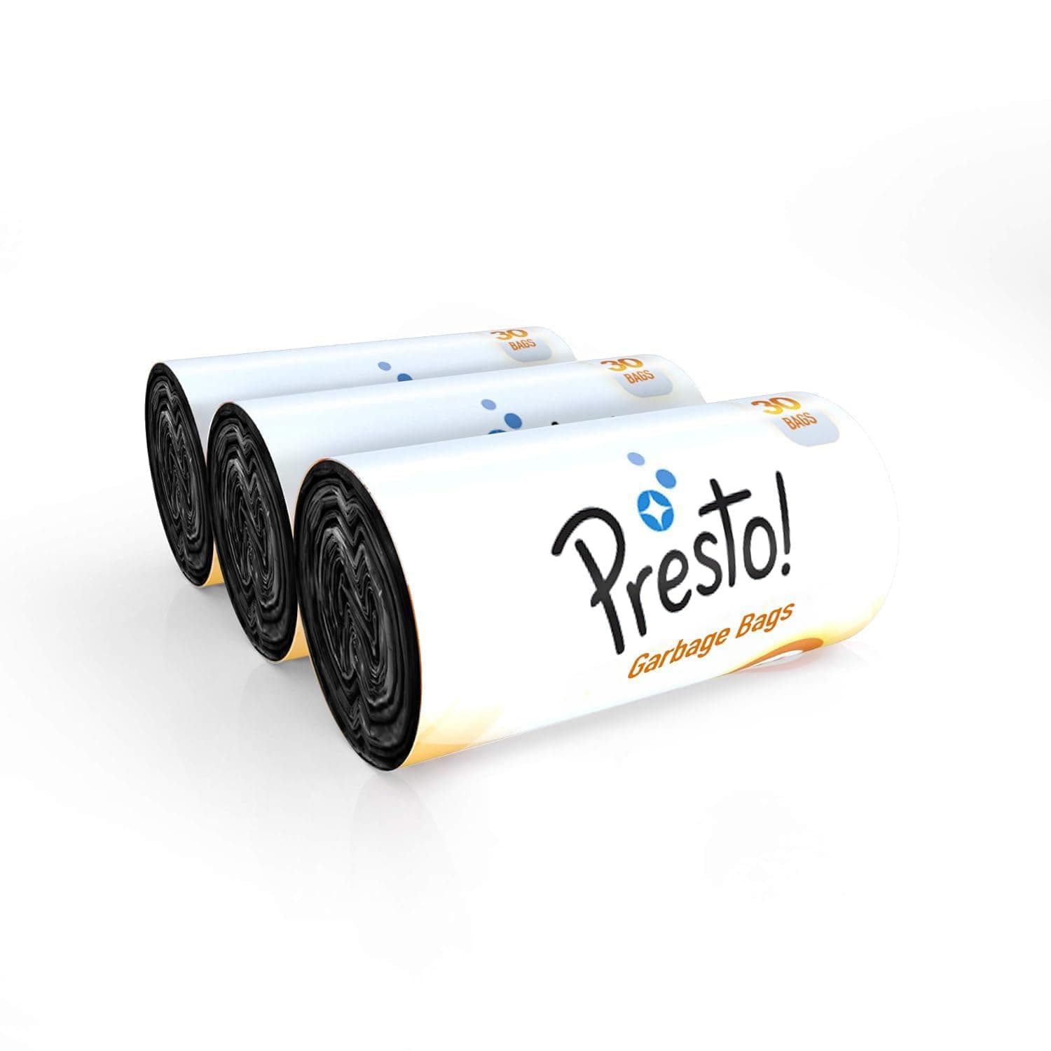 Amazon Brand - Presto! Garbage Bags | Medium | 90 Count | 30 Bags X 3 Rolls | 19 X 21 Inches | For Dry & Wet Waste | Black