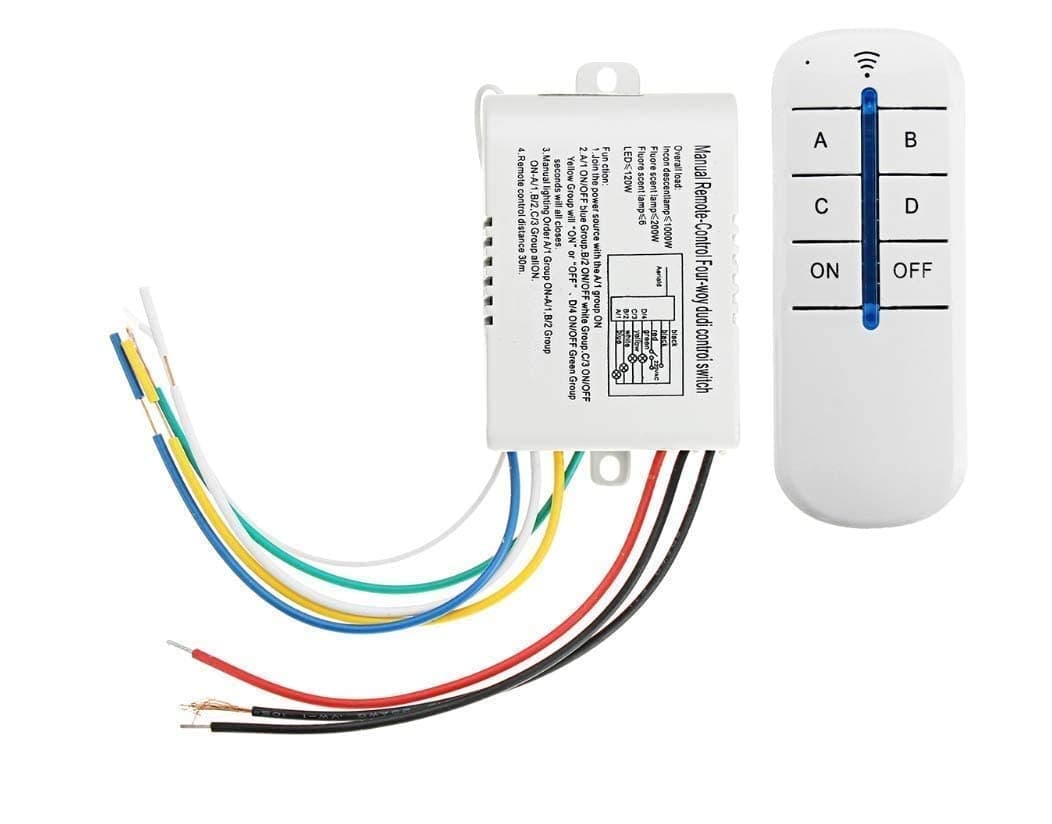 Roboway 4-Way ON/Off 220V-240V Light Digital Remote-Control Wireless Wall Switch with RF Remote Control (RW-RF031)