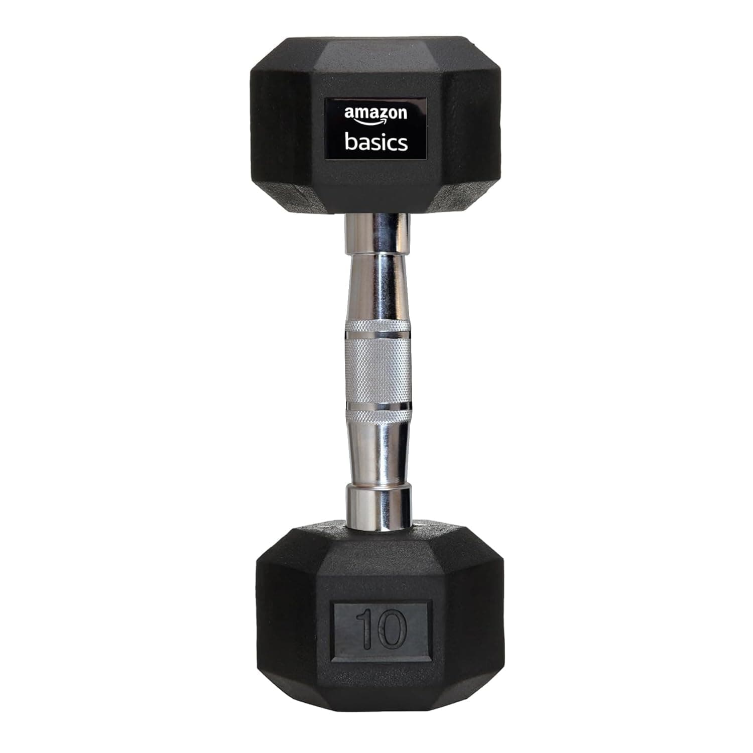 amazon basics Rubber Encased Hex Dumbbell Weight Set Of 1, 10 Kg, Black