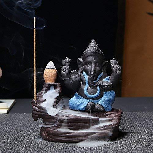HC VILLAResin Ganesha Backflow Smoke Fountain- with 10 Free Cone Polyresin Ganpati Bappa for Temple Worship Showpiece | Gift & OfficeTable Balcony Decorative Item Home Dcor - Blue