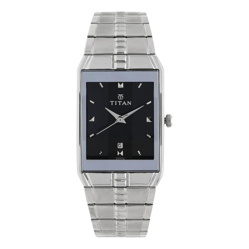 Titan Quartz Analog with Date Black Dial Silver Stainless Steel Strap Watch for Men - NT9151SM02