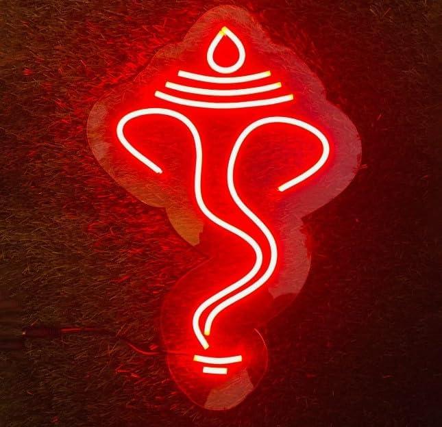 Wall Mitra Ganesh Ji Neon Signs | Ganesh Ji Neon Light For Temple | Ganesh Ji Wall Art | Neon Sign | Ganesh Ji Neon Lights | Ganesh Ji Temple Decor 12x20 red colour