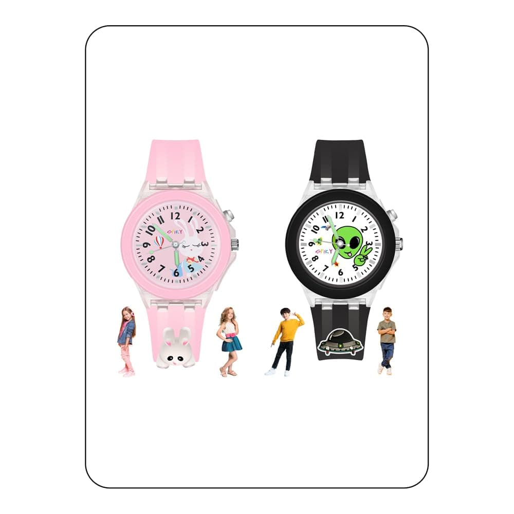 SPIKY Analog Watch For Kids Combo (Pink & Black) | 3D Cartoon | 7 Multicolor LED Luminous Lights with Silicone Strap | Stylish Birthday Gift | Analogue Wrist Watches For Boys & Girls | Age 3-10 Yrs | Pack of 2