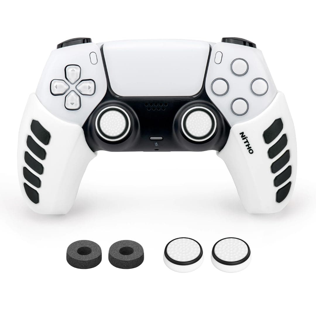 NiTHO PS5 GAMING KIT, Customizing Skin Grip Handle Cover for Sony PS5 Dualsense Controller with Thumb Grips White