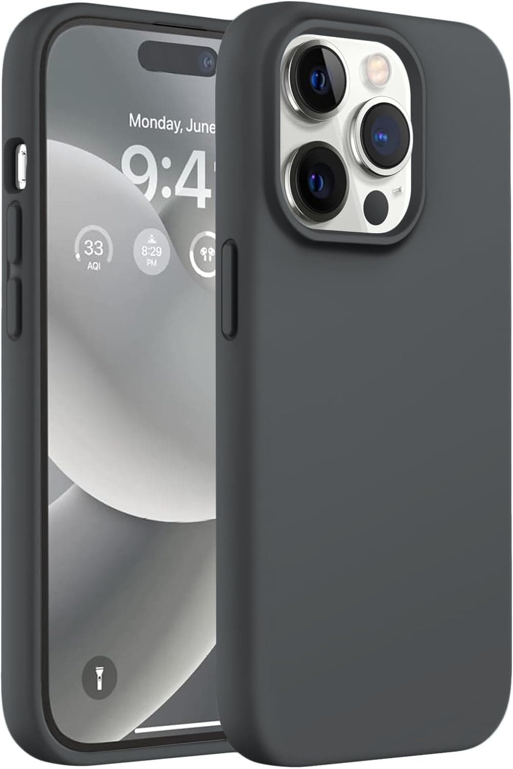 DIZORO Liquid Silicone Compatible for iPhone 14 Pro Case Gel Rubber with Microfiber Lining Non-Slip Full Body Protective Shockproof Back Cover (Grey, 6.1 inch)