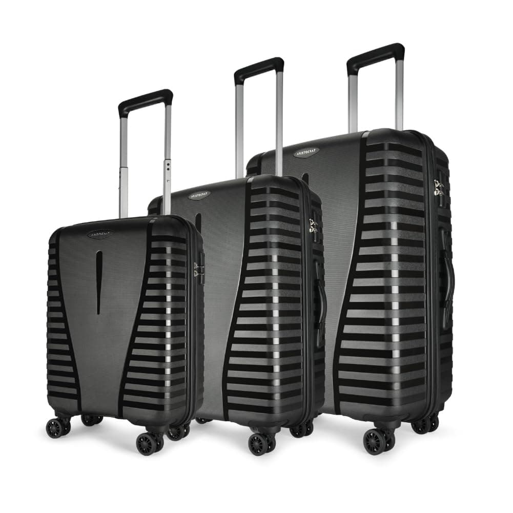 Aristocrat Airpro Set of 3 (Cabin+Medium+Large) Trolley Bags, Jet Black