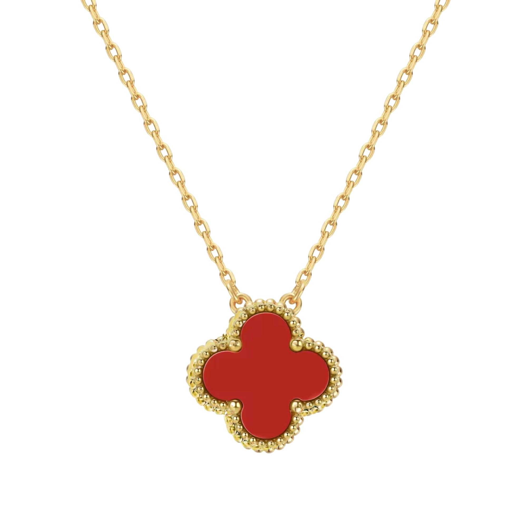 Salve Dainty Clover Pendant Necklace for Women Fashion | Tarnish Free Jewellery Locket for Girls Pendant | Valentine's Gift for Girlfriend | Aesthetic Accessories for Women Stylish Clover Necklace for Girls Chain (Red)