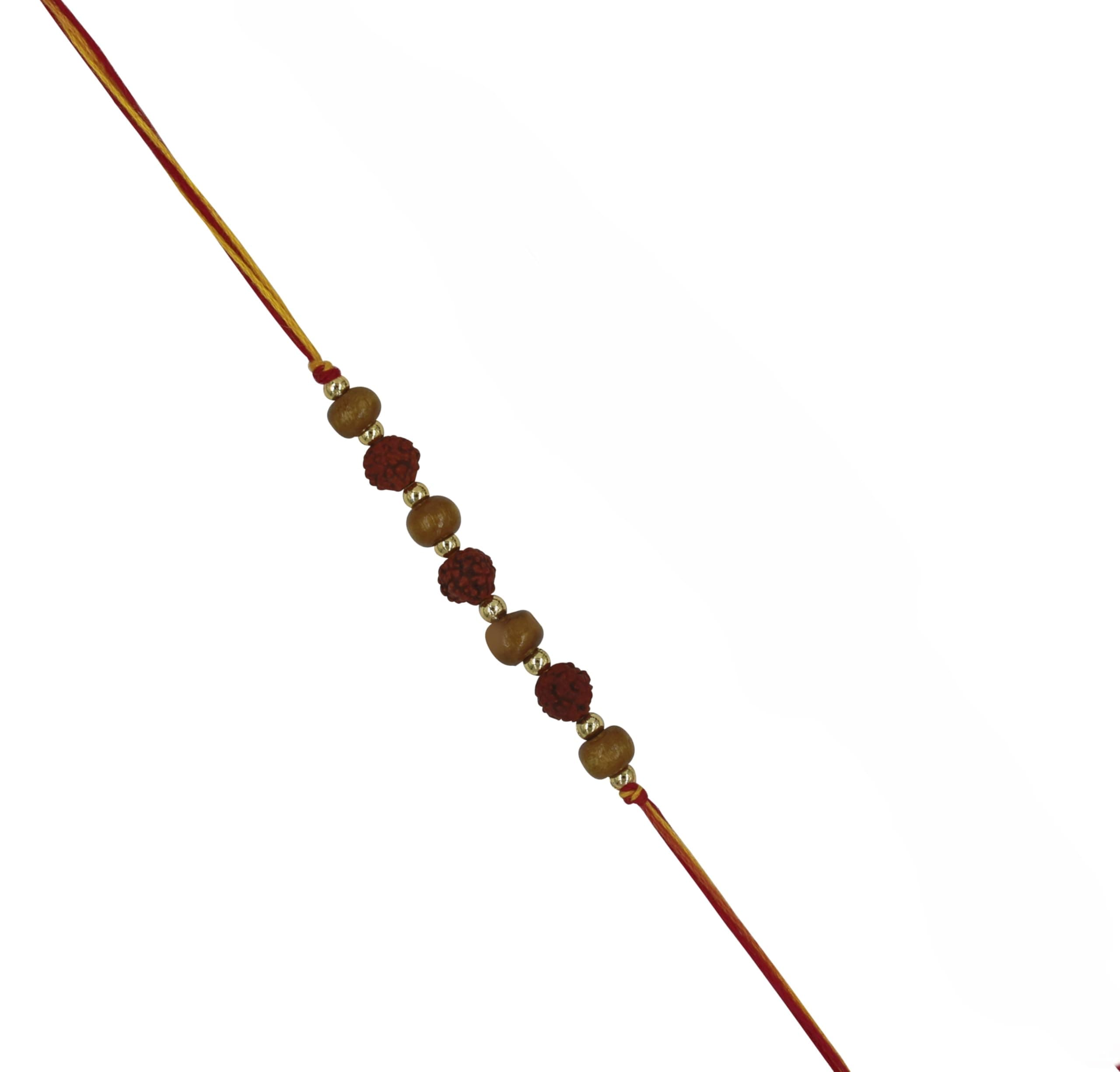 Prapti Handicrafts Unisex Adult Handmade Eco Friendly Simple Thread Gunthan Moli Combo Pack Rakhi for Brother/Sister/Bhai/Bhabhi (rudraksh beads)