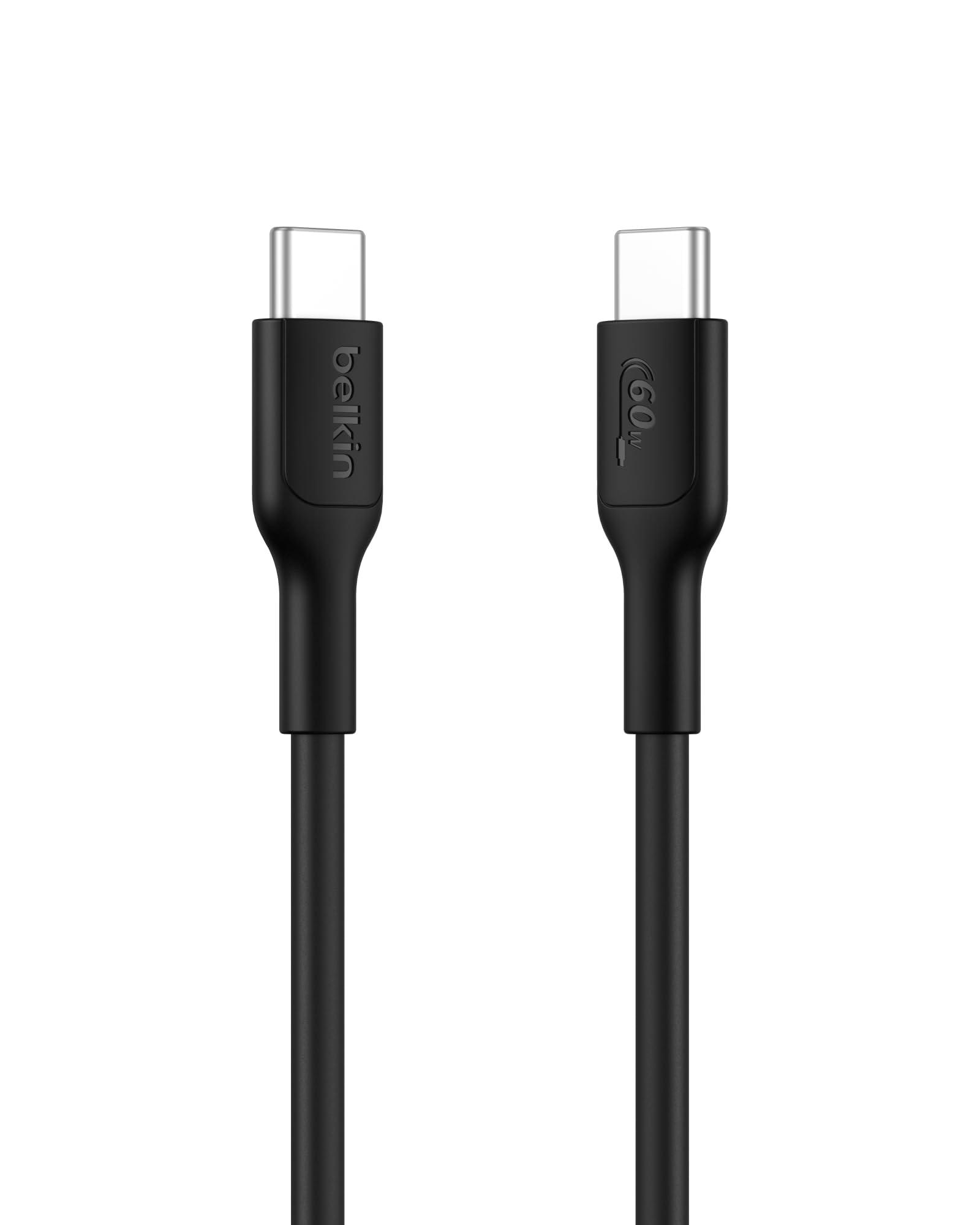 Belkin Eco USB-C to USB-C Cable, 1M, 60W - Soft, Braided, Flexible Fast Charging Cable, Type C Charger Cord for iPhone 16, Galaxy S25, Pixel 9, MacBook, iPad Pro, & More - Black