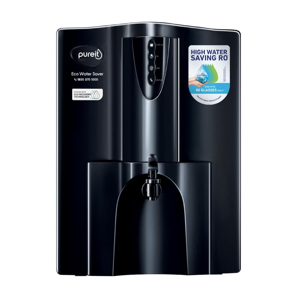 Pureit Eco Water Saver RO Purifier (Black) with RO+UV+MF Filtration | Water Purifier Filter For Home | 7-Stage Purification | Up to 60% Savings | Suitable for Borewell/Tanker/Municipal Supply | 10 L