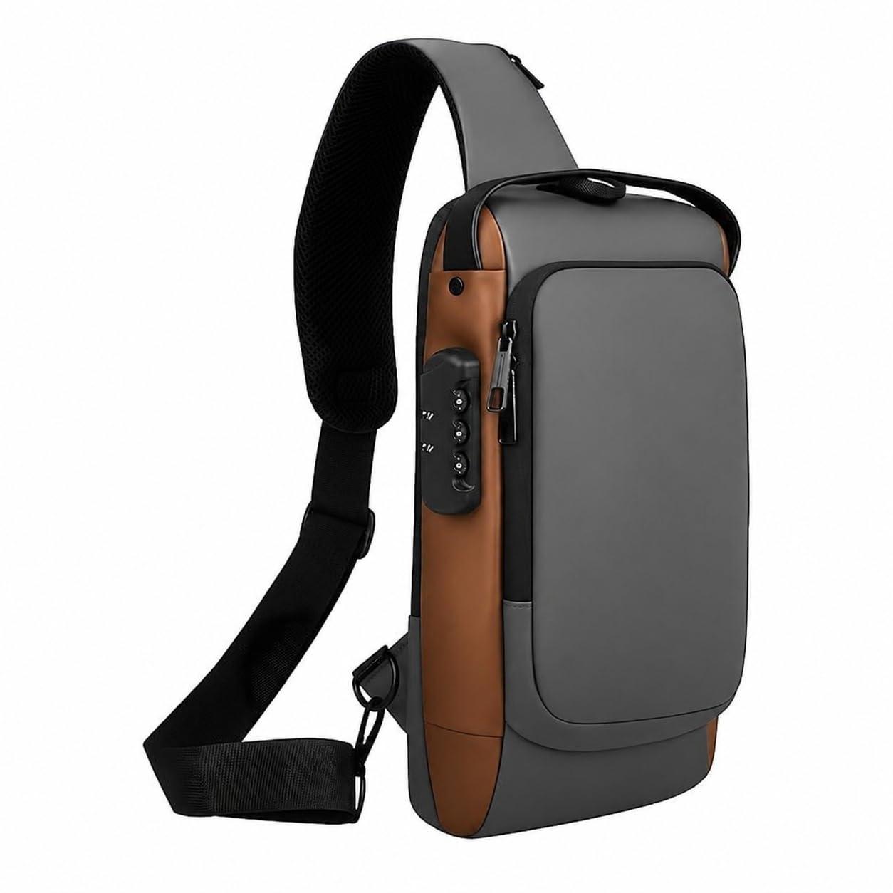 Walizza Lifestyle Anti-Theft Sling Sling Bag with USB Charging Port for Men & Women | Travel & Daily Use Crossbody Bag with Secure Hidden Zippers | Water-Resistant & Multi-Functional (Grey-Goldon)