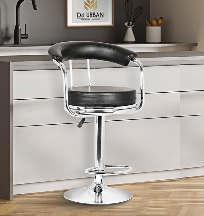 Da URBAN® Classic Height Adjustable and Revolving Bar Stool/Kitchen Chair (Black) (1 Pc) Leatherette, 48 D x 52 W x 81 H Cm