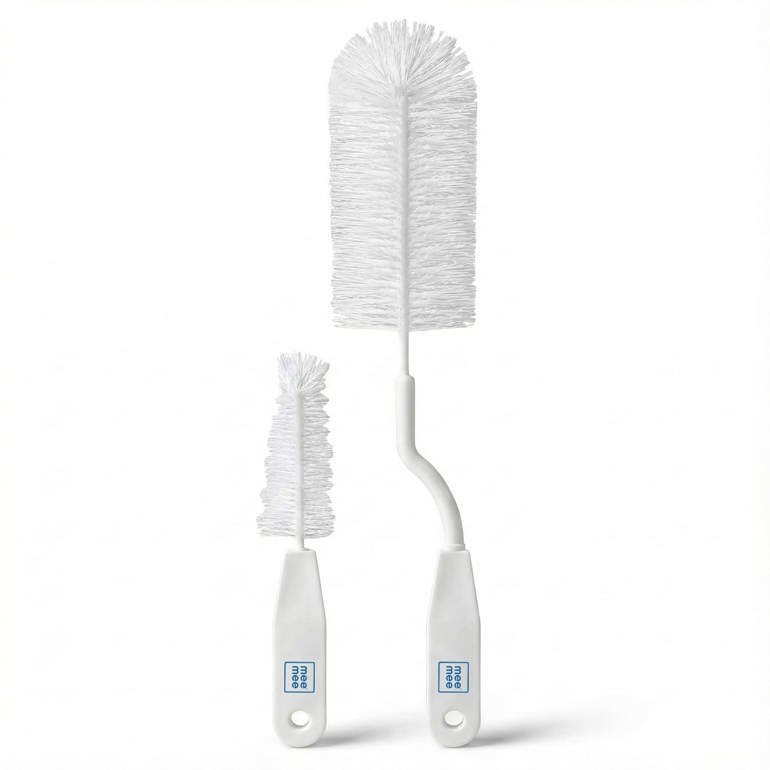 Mee Mee Nylon Bottle Brush with Nipple Cleaner | 360° Rotating Handle | High-Density Soft Bristles | BPA Free | Scratch-Free Cleaning | Non-Toxic | Easy Grip | Dishwasher Safe (White)