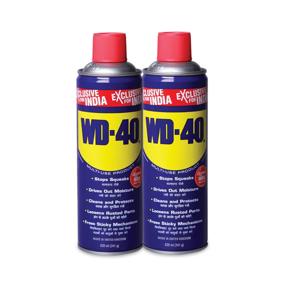WD-40 Multipurpose Spray, Rust Remover, Cleans Bike Chains, Hinge Lubricant, Loosens Jammed Parts, Degreaser, and Cleaning Agent, 420ml x Pack of 2