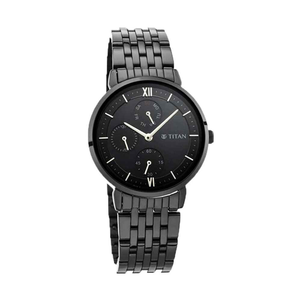 Titan Women's Regal: Roman Numeral Black Dial & Metal Strap Watch-NS2652NM01