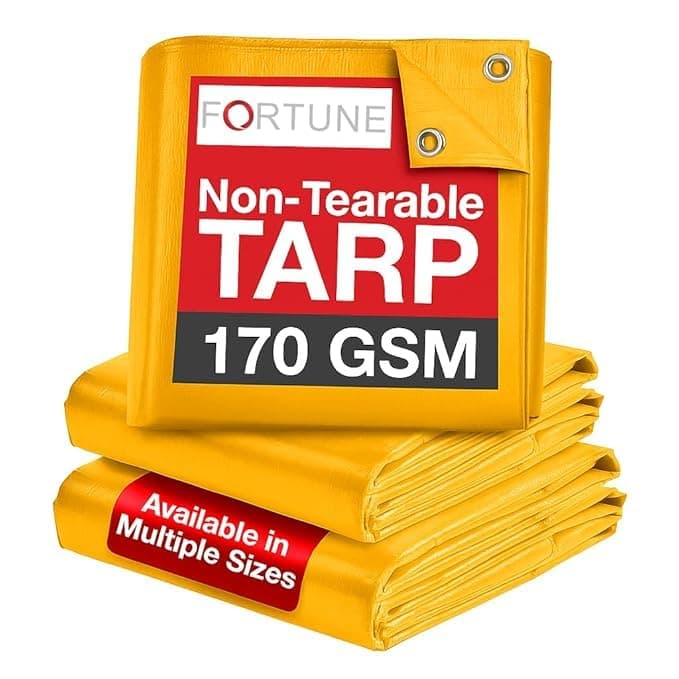 FORTUNE Tarpaulin Sheet Waterproof (40Ft x 30Ft) with 170 GSM, Virgin Material, UV Resistant,Aluminum Eyelets - Laminated, Heavy Duty Tadpatri, Tarpaulin Plastic Sheet for Covering (Yellow)
