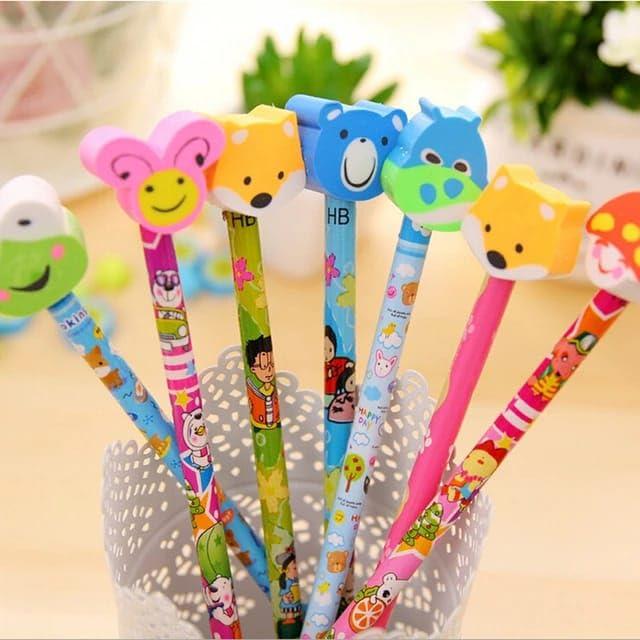 TERA 13 Pencil Set (12 pcs) Pencil Eraser Bulk For Kids Stationart Items Return Gifts Pencil For Kids Cartoon Rubber Eraser For Girls & Boys Birthday Return Gifts, Ink Color-Black