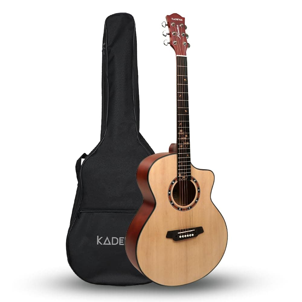 Kadence FR77NA Frontier 40" Acoustic Guitar | Grand Auditorium Cutaway | Special Fret Inlays | Spruce Wood | Comes with Bag | Includes Learning Course | Natural