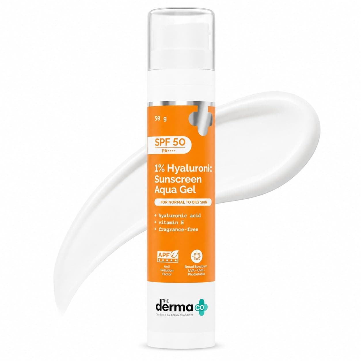 The Derma Co 1% Hyaluronic Sunscreen Aqua Gel SPF 50 PA++++ | Hydrating, Lightweight & Non-Greasy | No White Cast | Broad Spectrum & Blue Light Protection | Clinically Tested - (In-Vivo) | 50 g