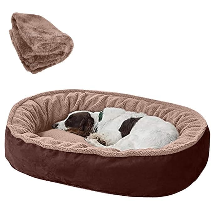 ZENIPUP Premium Dog Bed with Free Blanket for Small, Medium & Large Dogs | Soft Fur Orthopedic Washable Pet Bed with Fiber Filling | Anti Slip Calming Dog Mattress for Puppies & Adult Dogs (XL)