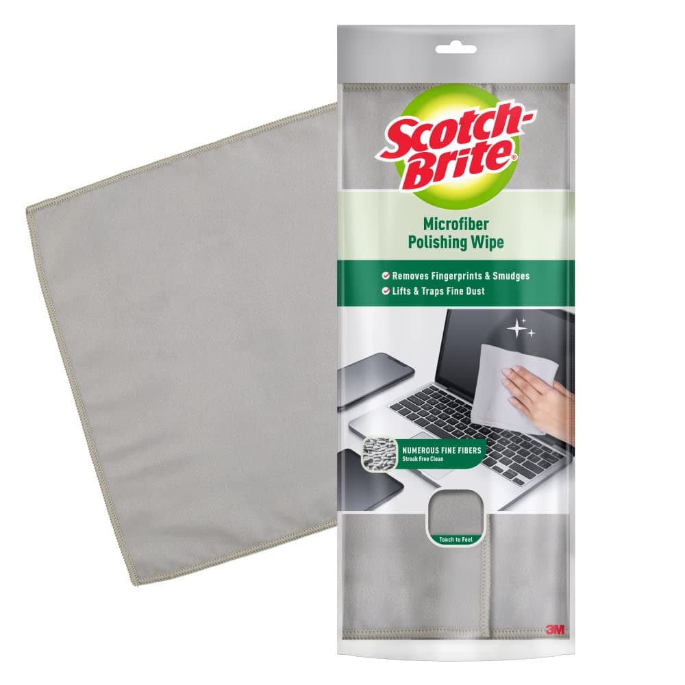 Scotch-Brite Microfiber Polishing Wipe for cleaning TV, Mobile, Laptop, Tablet screens & Spectacles (Pack of 1, Grey)