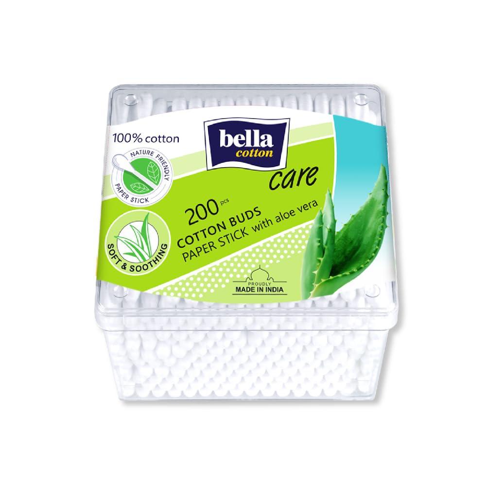 Bella Cotton Papre stick Buds/Swabs | 100% Cotton | With Aloe Vera Extract | Sensitive Skin Friendly | Personal Hygiene | Pack of 1 | 200 Pcs