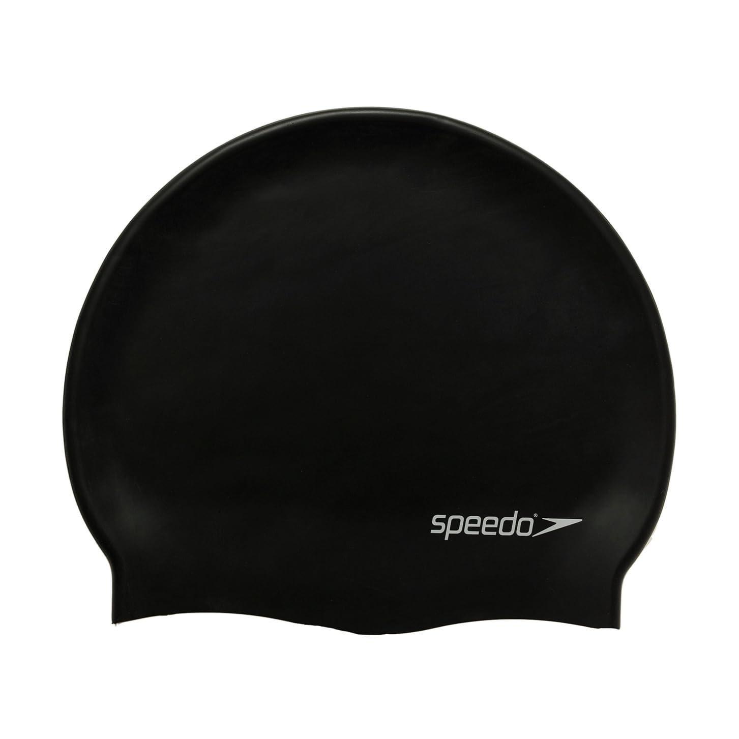 Speedo Unisex Flat Silicone Swim Cap for Men and Women - Black
