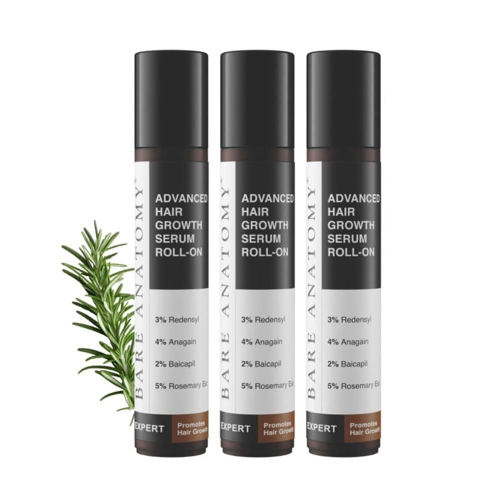 Bare Anatomy Advanced Hair Growth Serum Roll-On| 3% Redensyl + 4% Anagain + 2% Baicapil + 5% Rosemary, Rice Water, Biotin & Saw Palmetto| Reduces Hair Fall, Supports Hair Growth for Men & Women | 25ml-Pack of 3