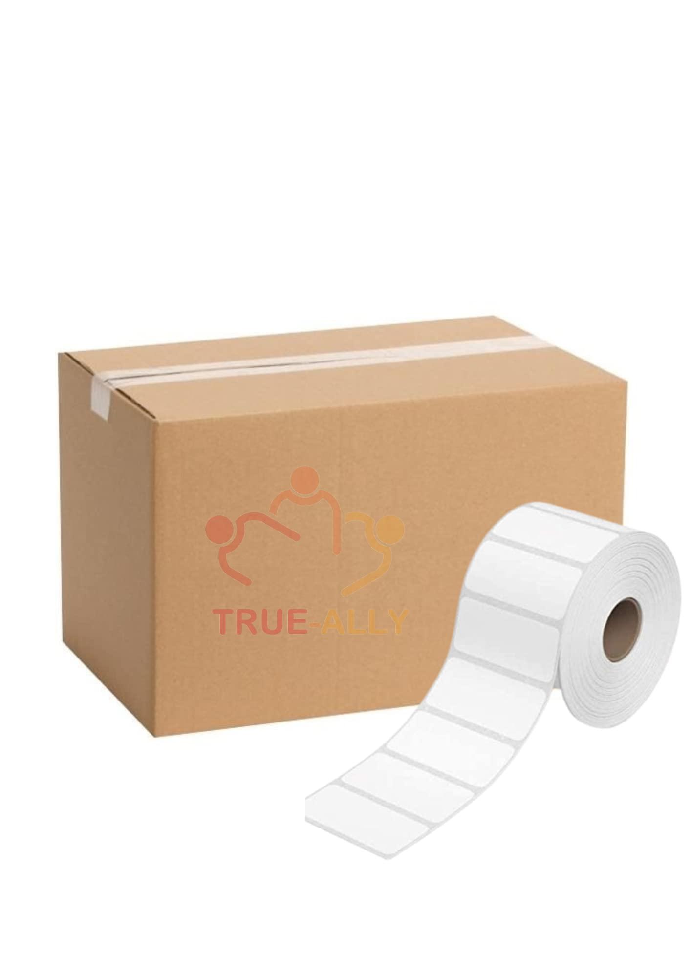 True-Ally 60x40 Direct Thermal Barcode Label Sticker - 2.5 x 1.5 inches - 60mm x 40mm - 500 Labels Per Roll - White Self Adhesive Sticker for Printing Barcoding (50 Roll Per Pack (25000 Labels))