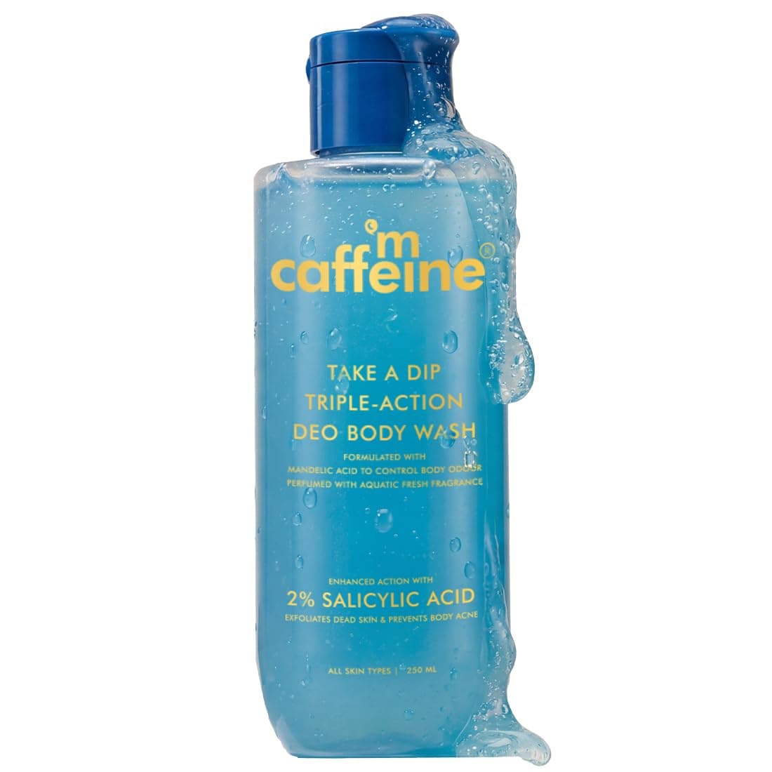 mCaffeine 2% Salicylic acid , 3-in-1 Perfume Body Wash - Odour Control, & Long Lasting Aqua Fresh Fragrance | Exfoliates & Smoothens Skin | Prevents Body Acne | Mandelic Acid | For Men & Women (250 ml)