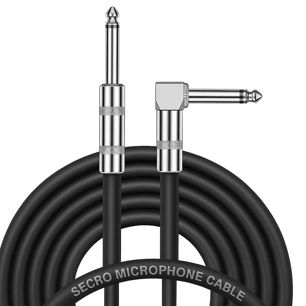 SeCro Guitar Cable - 16ft(5MTR) Electric Instrument Bass Cord 6.35mm 1/4inch Cable for Electric Guitar, Electric Mandolin, Professional Audio Cable (Straight to Right Angle, Black, 5Meter-(16Feet))