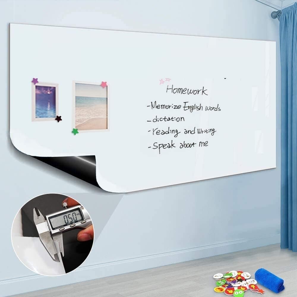 WALLMATE? Whiteboard Peel & Stick Wallpaper for Wall, Dry Erase Board Sticker for Wall, Self Adhesive Whiteboard Paper, Self Stick Removable Homeworking Office Home (24 x 50 inch, White)
