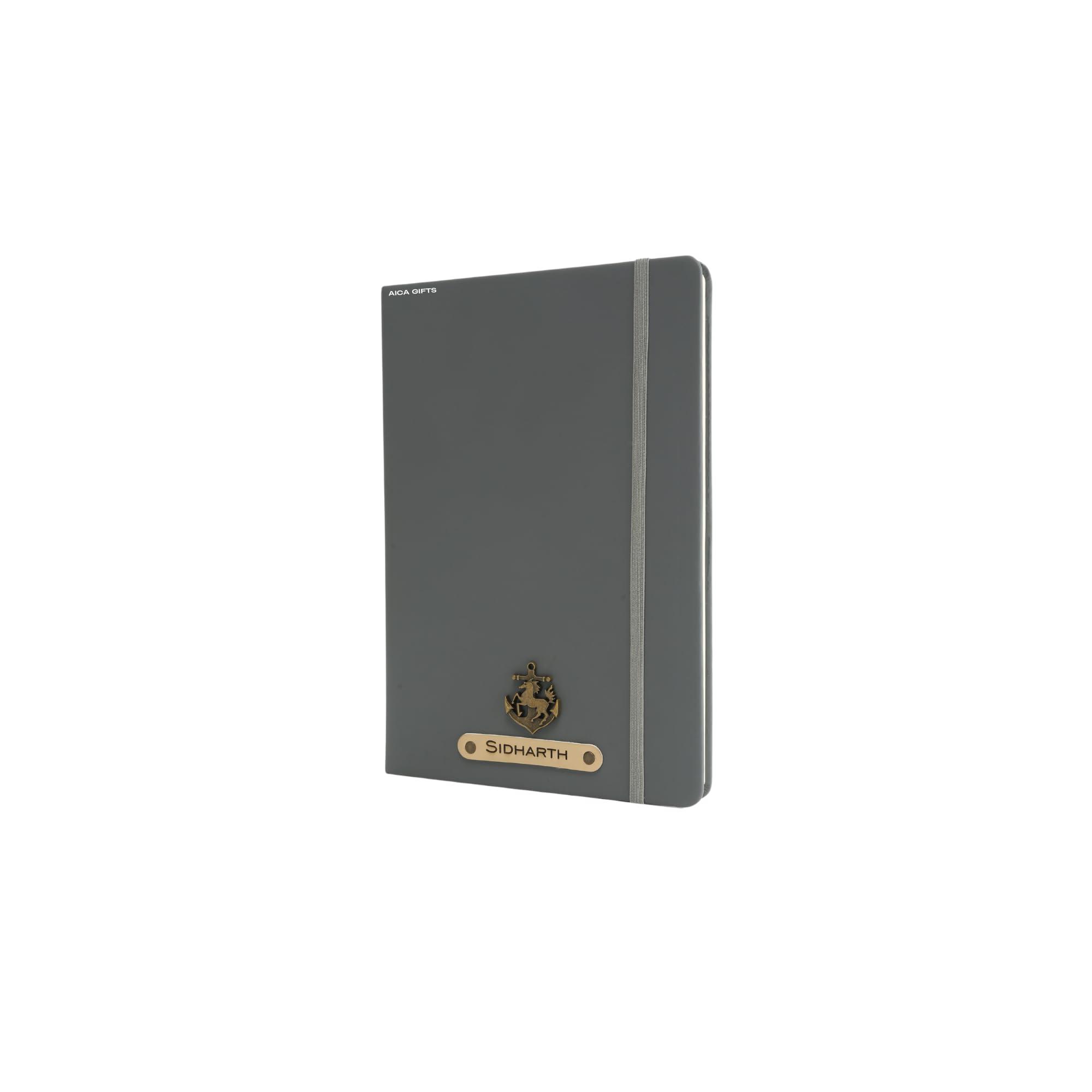 AICA Personalized Name & Charm Leather Hard Cover Diary (Dark Grey) Daily Diaries for Womens & Mens|Gifts For Girls & Boys| Diwali Gifts| Journal | Diwali Gifts for Family and Friends|Diary Aesthetic