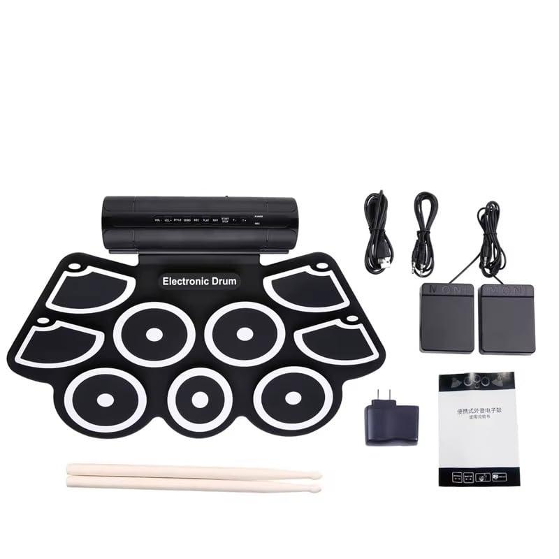 QAWACHH Electronic Portable Drum Musical Instrument Jazz Electronic Percussive 9 Pads