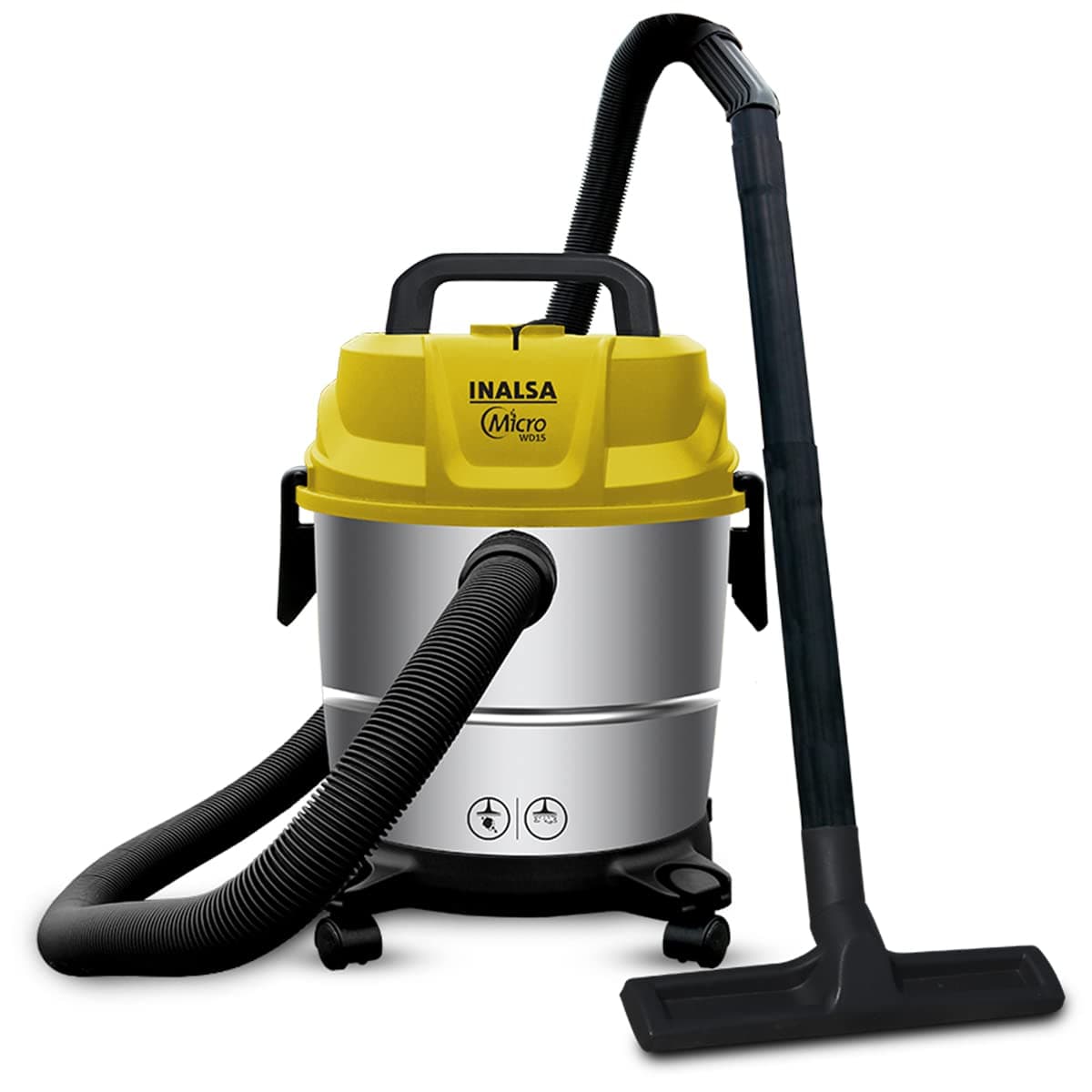 INALSA Wet and Dry Vacuum Cleaner for Home, 15 LTR Capacity,1400 W, 17 kPa Suction, Blower Function,HEPA Filter, Wet Vacuum Cleaner for Sofa, House Cleaning Machine,Stainless Steel Body (Micro WD15)