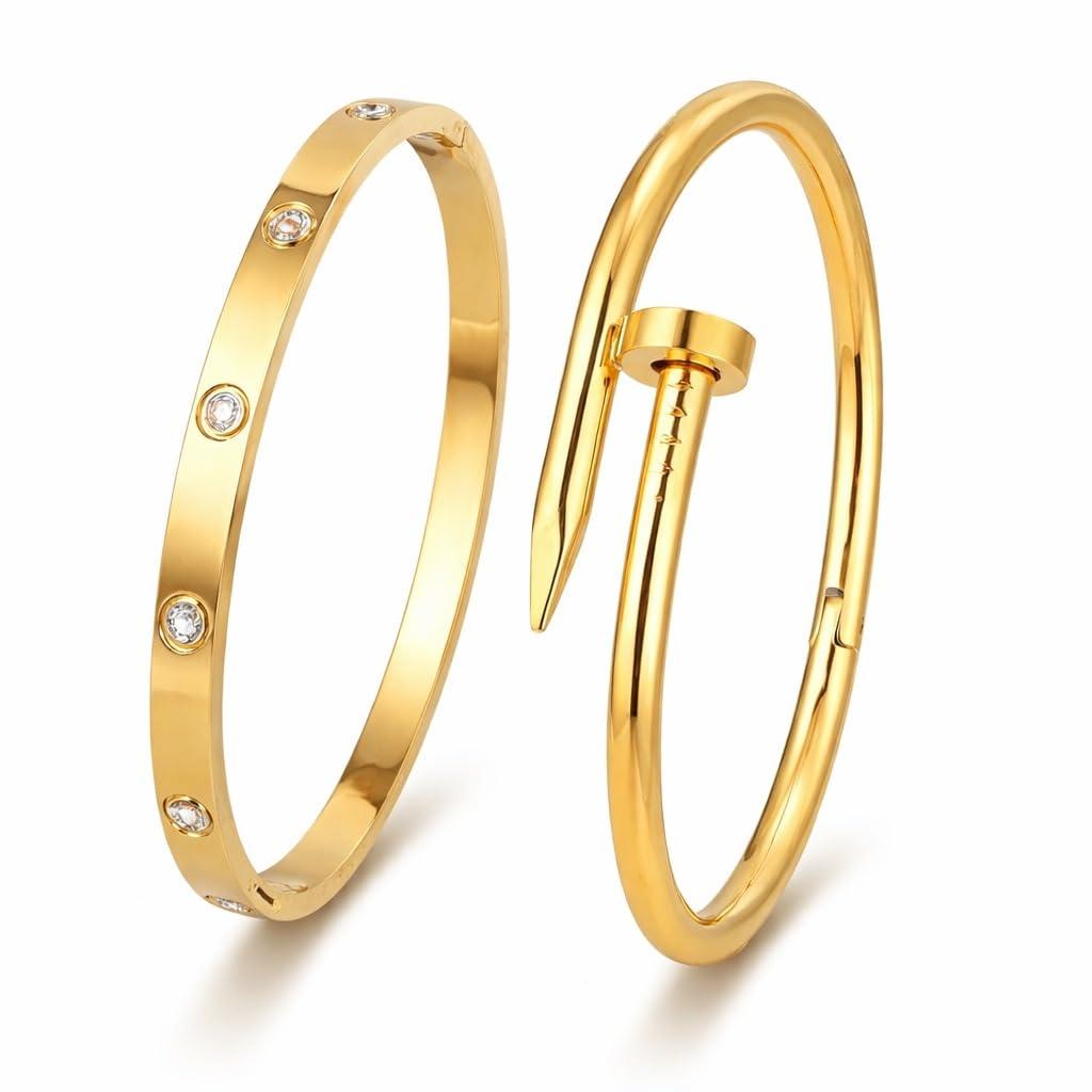 MEENAZ bracelet for women Bangles for women Stylish Bracelet for girls gold Kada for Woman Accessories Anti Tarnish Jewellery Stainless Steel Valentine gifts Combo 2 pcs girlfriend lovers 929