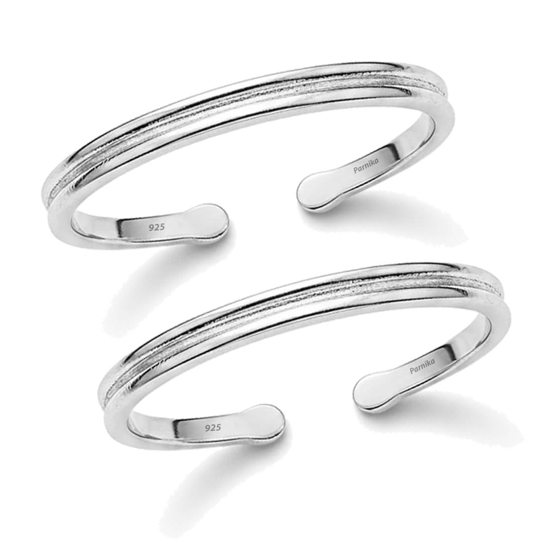 Parnika 925 Sterling Silver Adjustable Toe Rings for Women | Comfort Fit Band Design | Pure 92.5 Silver Chandi Bichiya | Certificate of Authenticity Included (One Line)