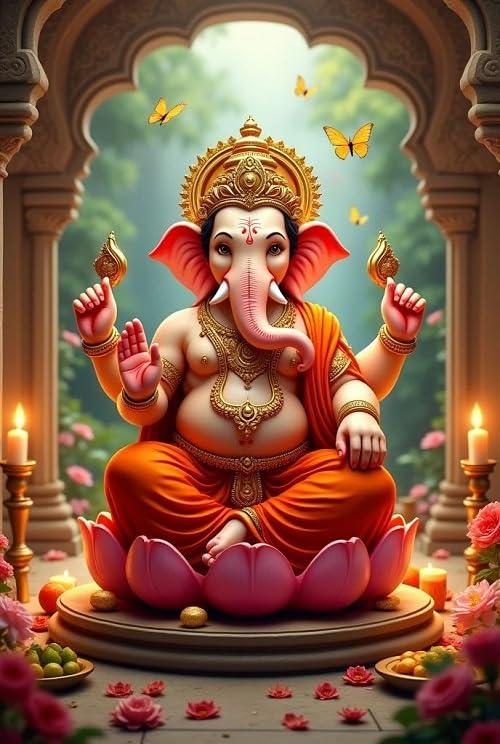 Fliptic Lord Ganesh Poster Wall | Ganpati Sticker Wall | Ganesh Ji Sticker | Ganesha Chaturthi Poster for Decoration | (300 GSM Paper, 12 x 18 Inch, Multicolour) (Design 4, 45L x 30W cm)
