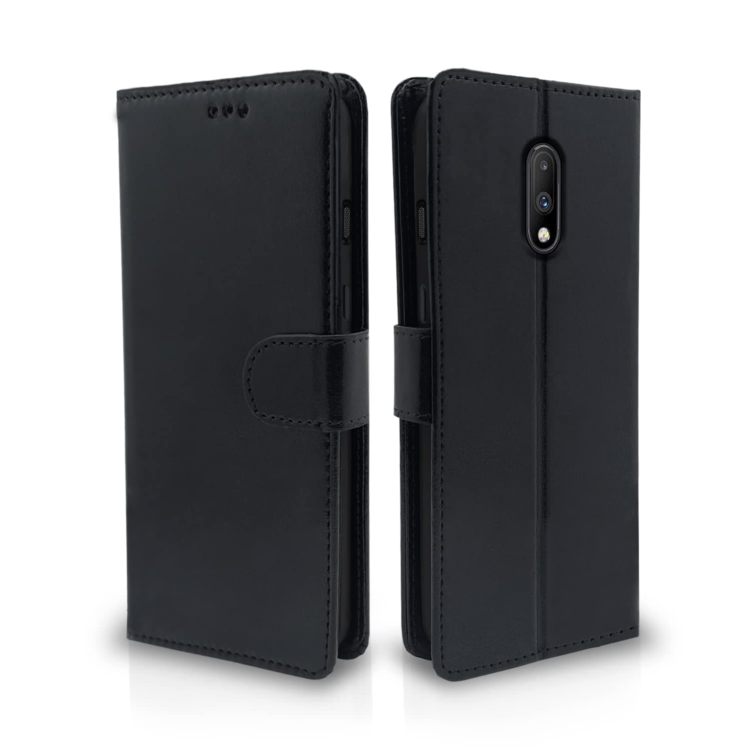 Pikkme Oneplus 7 Flip Case Leather Finish | Inside TPU with Card Pockets | Wallet Stand and Shock Proof | Magnetic Closing | Complete Protection Flip Cover for Oneplus 7 (Black)