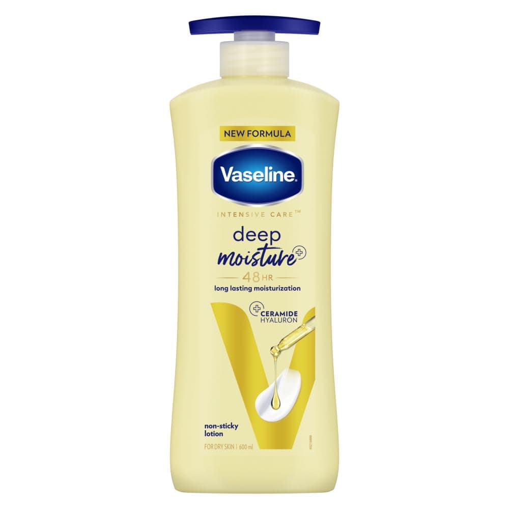 Vaseline Deep Moisture Body Lotion with Ceramide Hyaluron Fillers | 10X More Moisture for Cushion Soft Glowing Skin | For Dry Skin | Lightweight Non-Sticky Formula | 600ml
