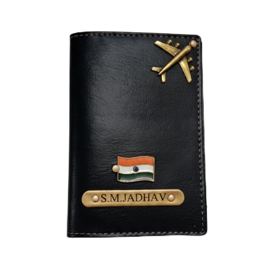 Little Cubess Personalised Name & Charm Leather Passport Cover Holder for Men & Women Black Customised Travel Passport Case for Gift