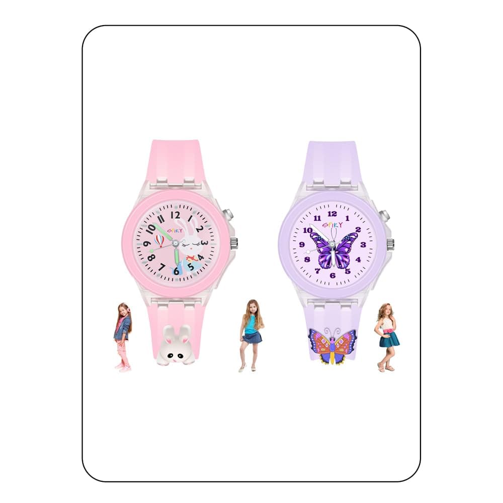 Spiky Analog Watch For Kids Combo (Pink & Purple) | 3D Cartoon | 7 Multicolor LED Luminous Lights With Silicone Strap | Stylish Birthday Gift | Analogue Wrist Watches For Girls & Boys| Age 3-10 Yrs | Combo Pack of 2