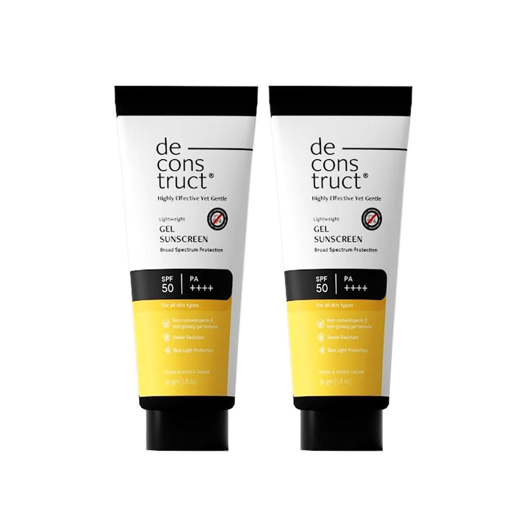 Deconstruct Gel Sunscreen for Oily skin SPF 50 PA++++ |100% Photostable Sunscreen |4 New Gen UV Filters |In-Vivo |Lightweight, Airy, Non-greasy |For oily, combination, normal skin |For Men & Women 50g (pack of 2)