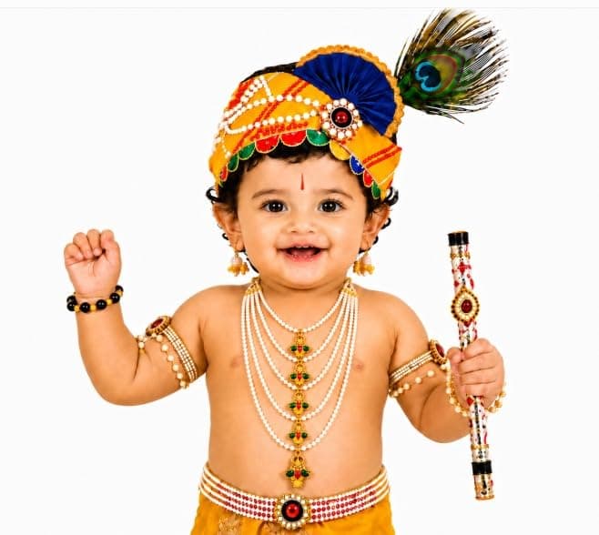 Raj Fancy Dresses Bal Krishna Dress for Kids, Shri Krishna Costume for Baby Boy and Girl, Janmashtami Fancy Dress Costume, Krishna Fancy Dress