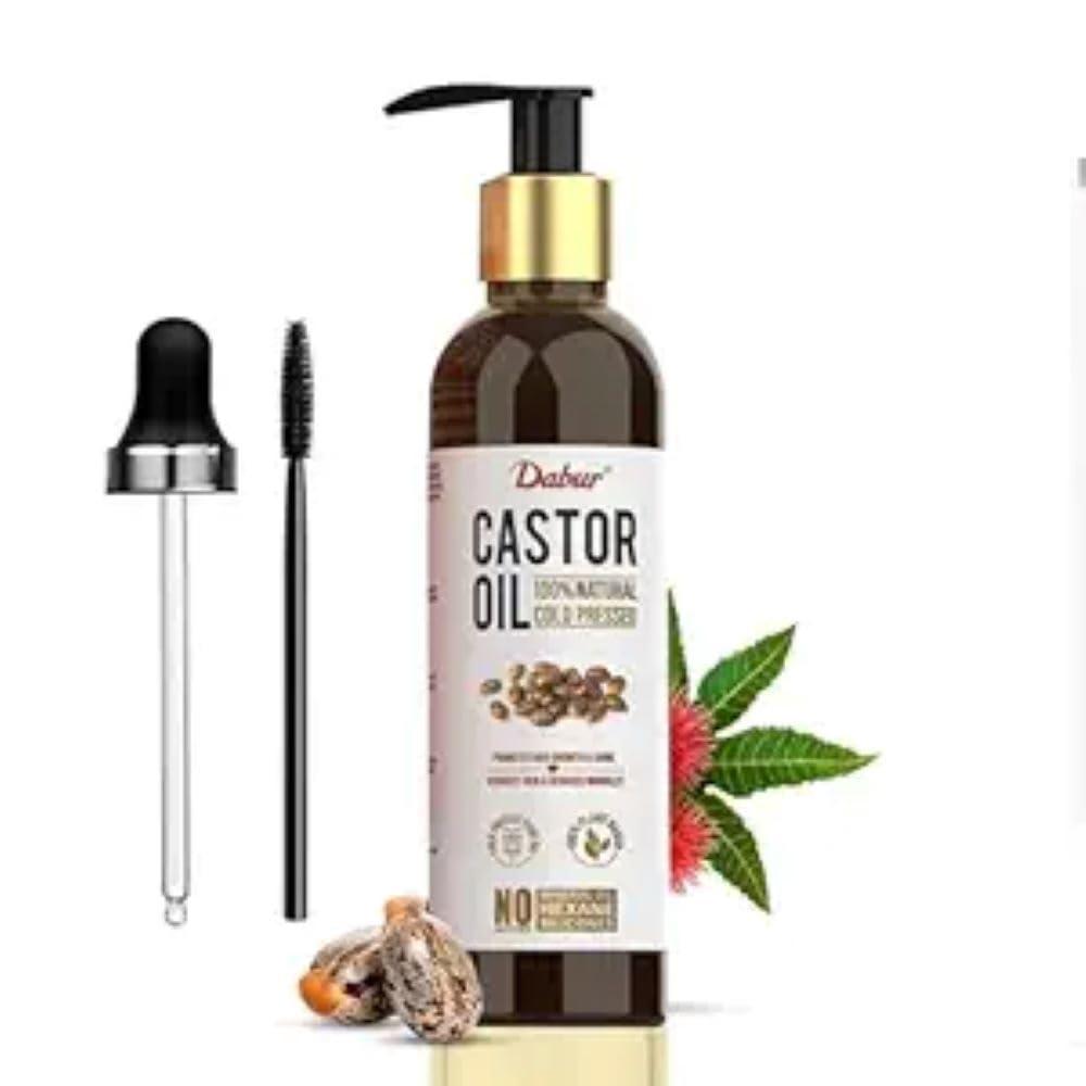 Dabur Cold Pressed 100% Pure Castor (Arandi) Oil - 200ml | Promotes Hair Growth, Hydrates Skin & Reduces Wrinkles | Rich in Vitamin E, Omega 6 & 9 | No Mineral Oil, No Hexane & No Added Silicones